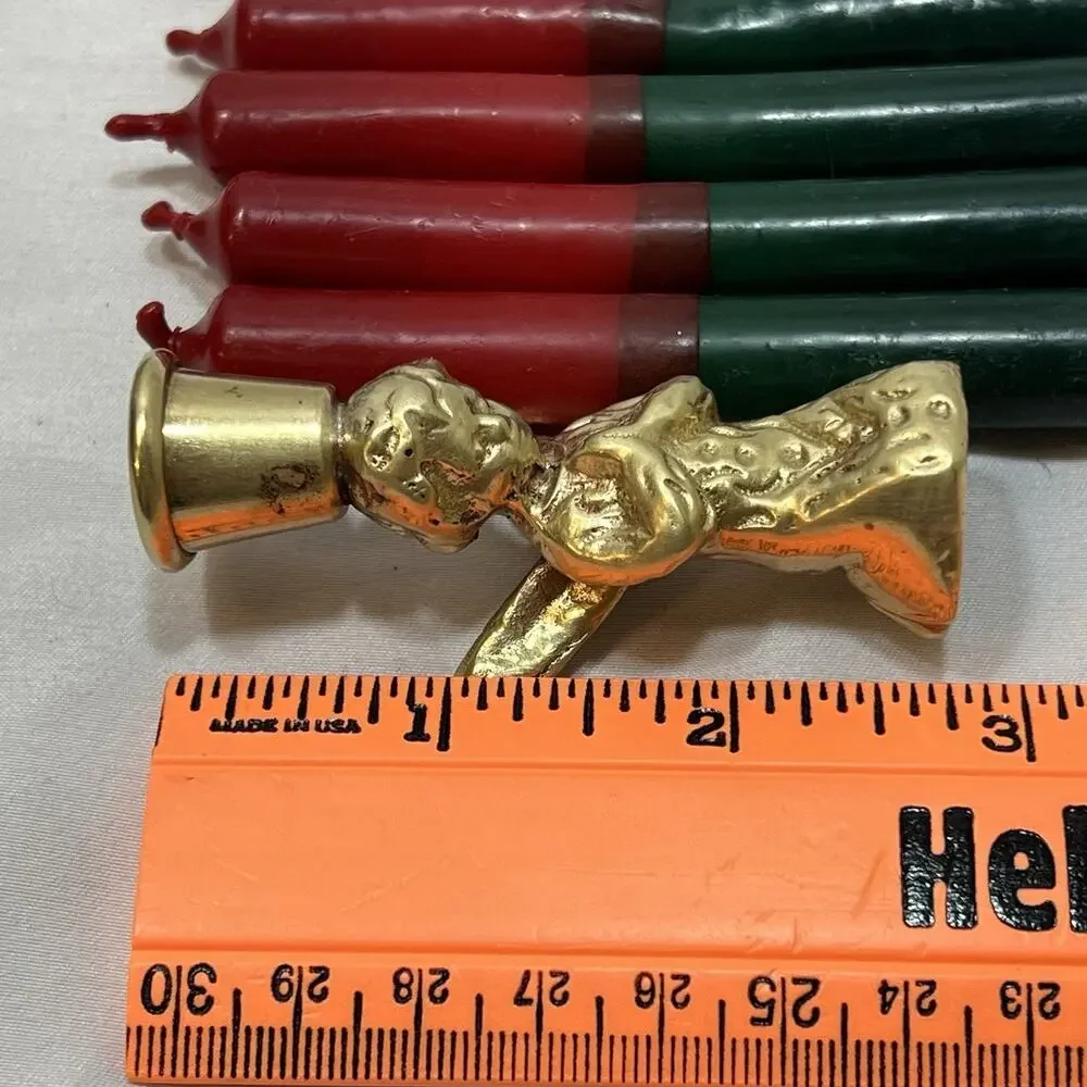 Vintage Brass 2.75” Praying Angel Christmas Candlestick Holder + 5 Candle Tapers